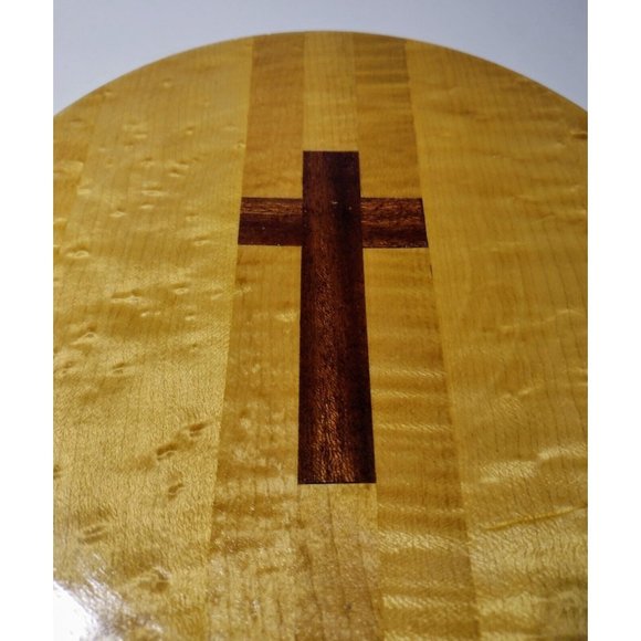 Handmade Wood Turned Cross Trivet 9in Round Felt Bottom Vintage Signed Religious - Picture 2 of 5